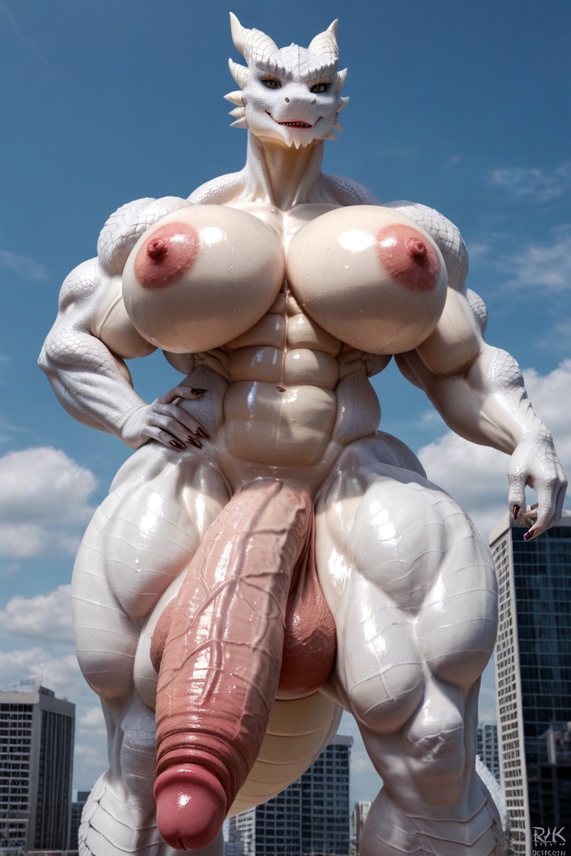 Naked, Oiled Skin, Large Breast Shemale AI Porn