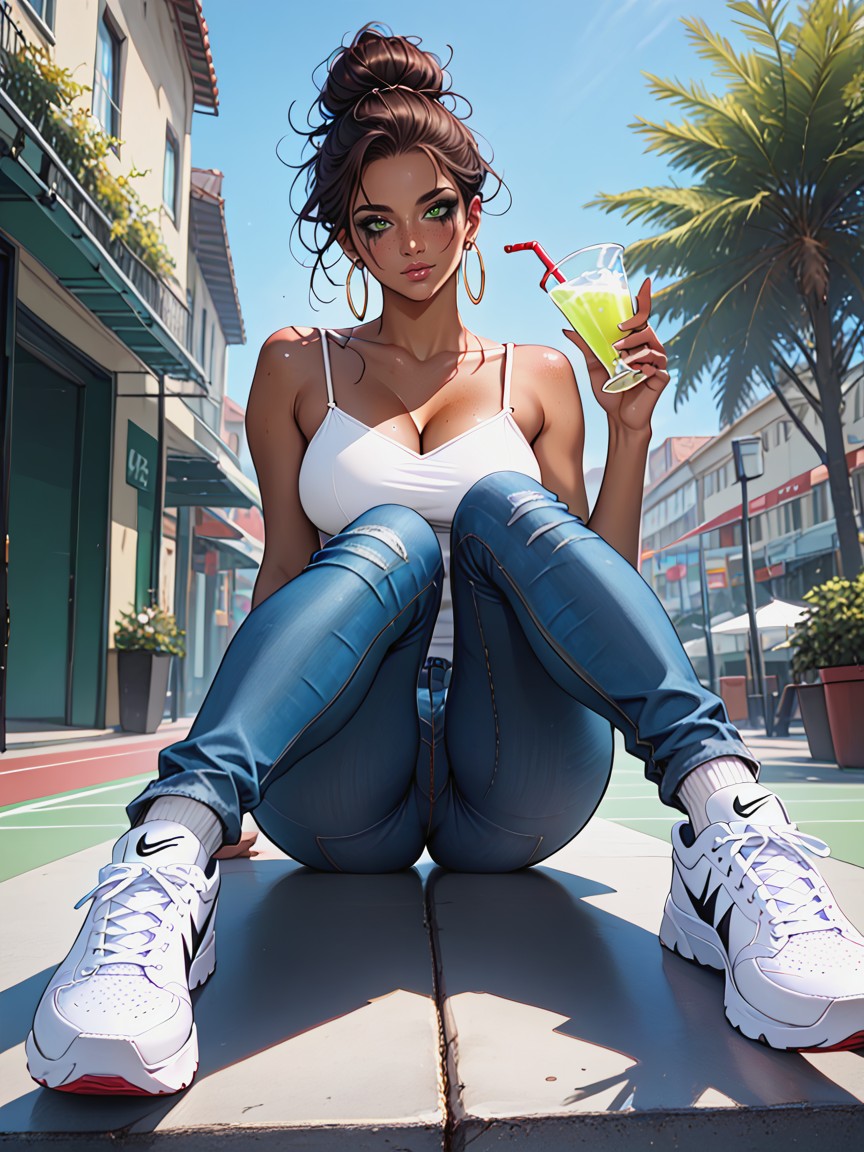 Beautiful Green Eyes, Full-body Shot, White Tennis Socks And White Nike Sneakers Hentai AI Porn