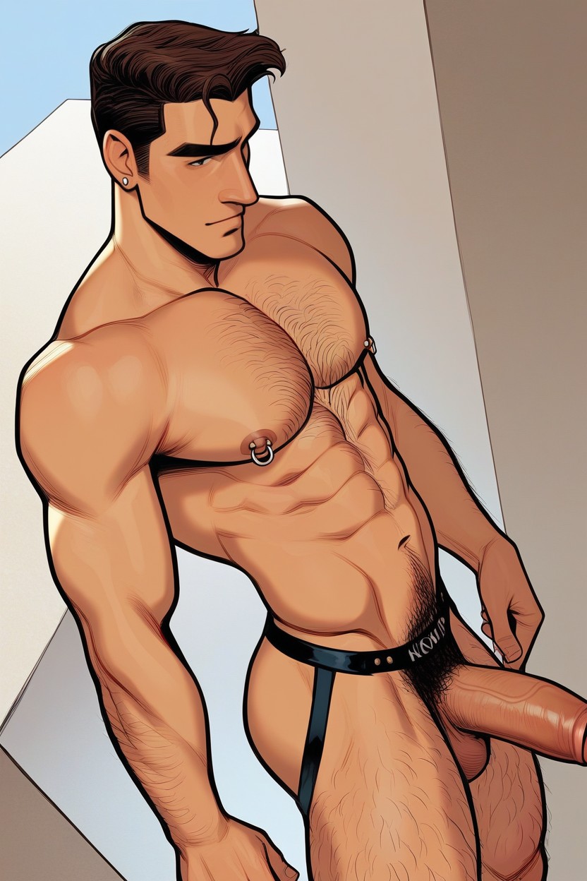 A Naked Horny Macho, Fit, Pierced Nipples AI Gay Porn