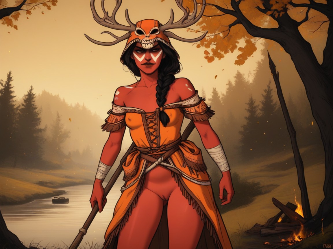 Antler Spear, One Woman, Close Set Breasts Hentai AI Porn