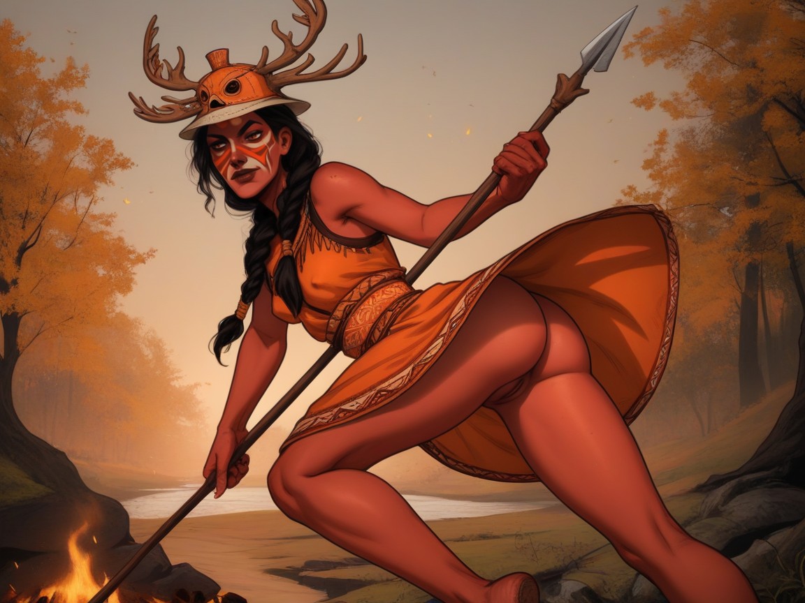 Tight Round Ass, Orange Tribal Body And Face Paint, Small Ass Hentai AI Porn