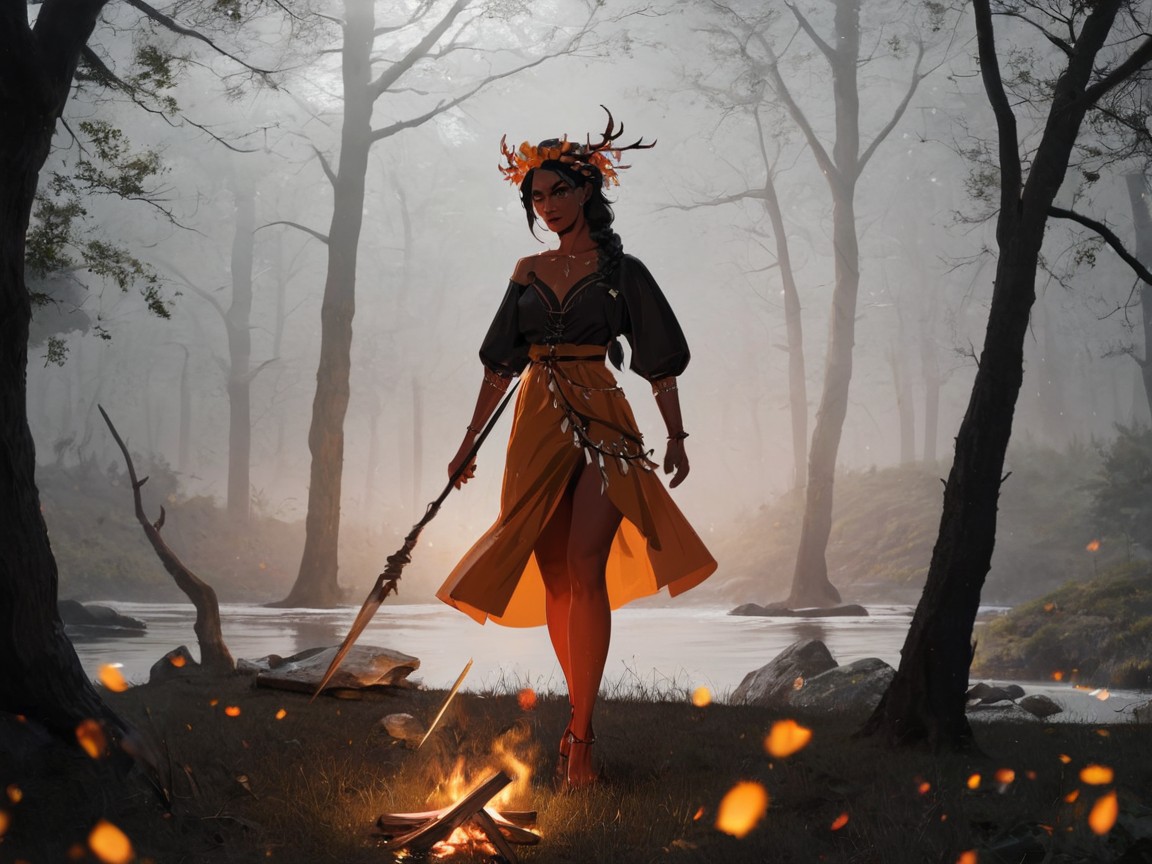 Orange Tribal Colonial Military Cloak, Trees In Background, Ranger Porno latina IA