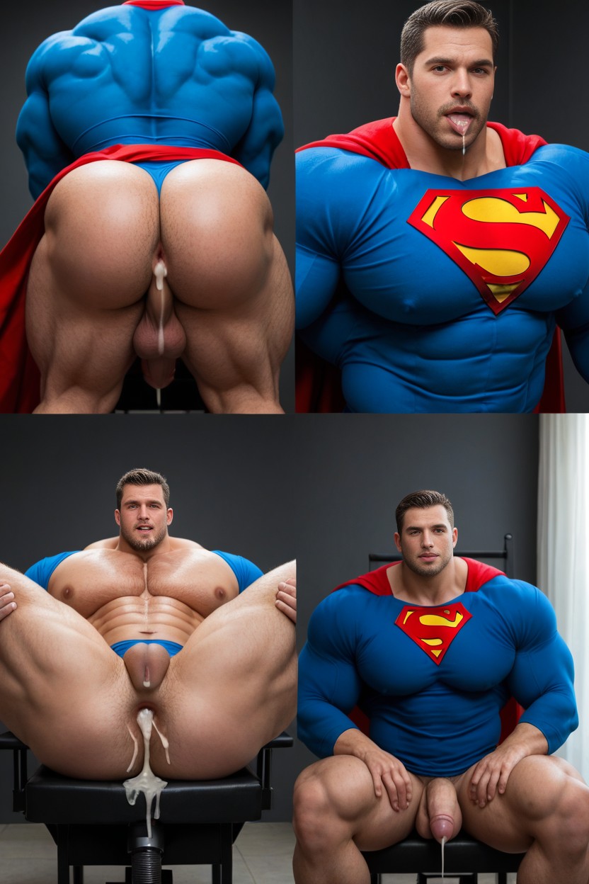 Bright Red Face, Face Up, Blue Shirt With White Star AI Gay Porn