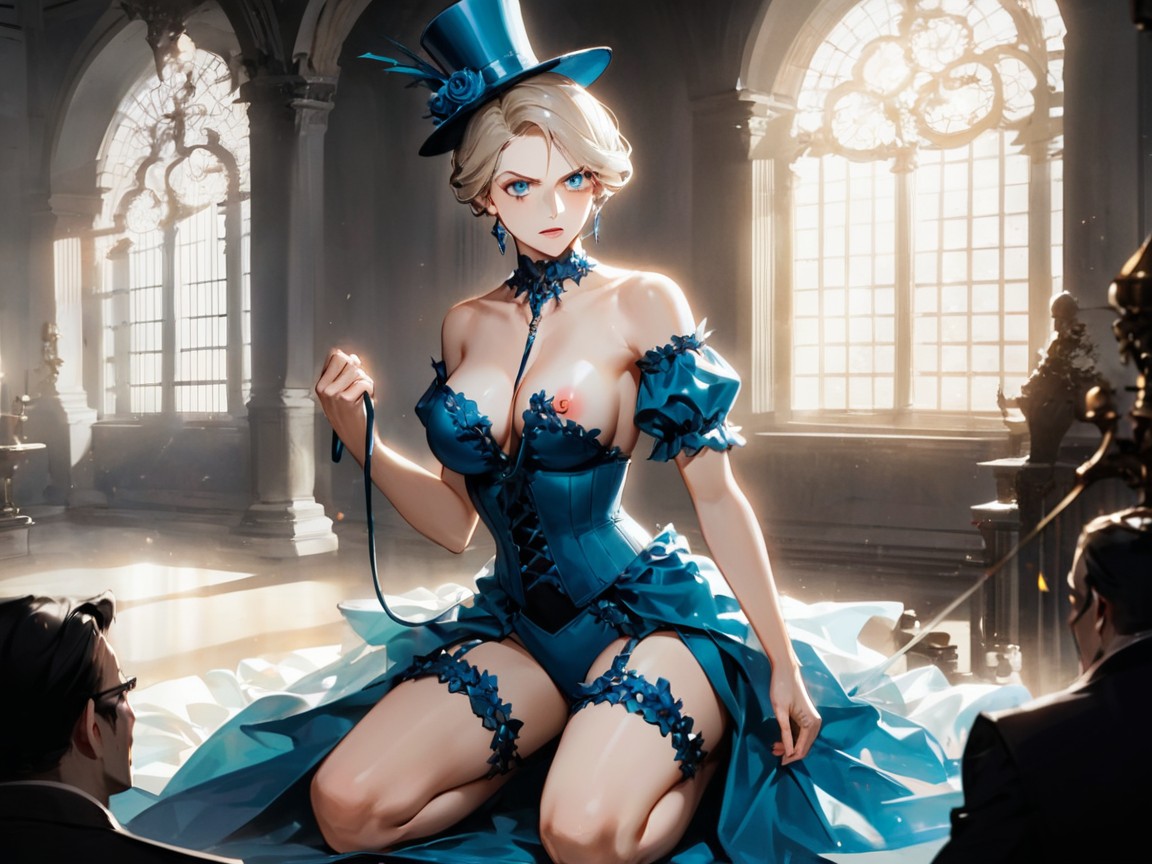 Wearing Blue Tribal Colonial Clothes, ハードライト, Corset Exposing Cleavage And Navel ラティーナAIエロ
