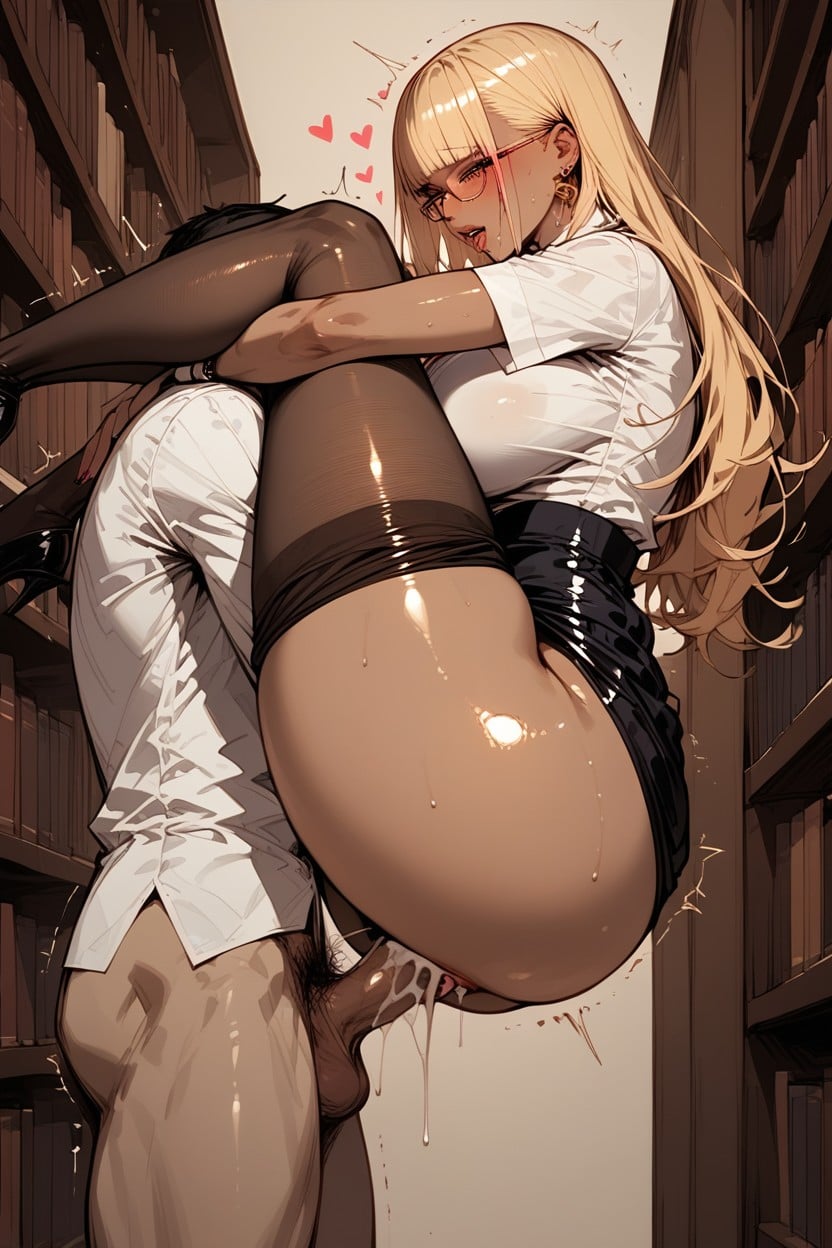 Blushing, Pubic Hair, Glasses Hentai AI Porn