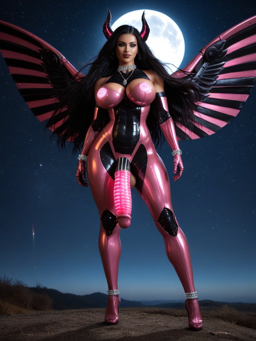 Black Eyeliner, Robotozied, Black Very Long Hair Porno IA transsexuelle