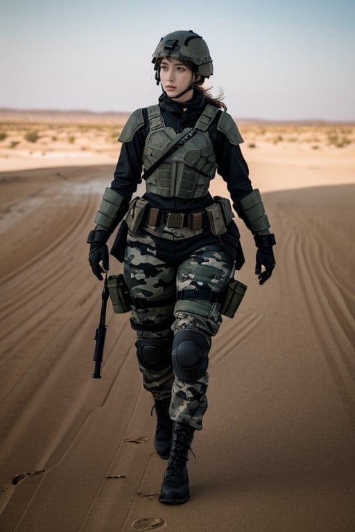 Hips Wider Than Chest, Standing, Tight Camouflage Military Pants 아시아 AI 포르노