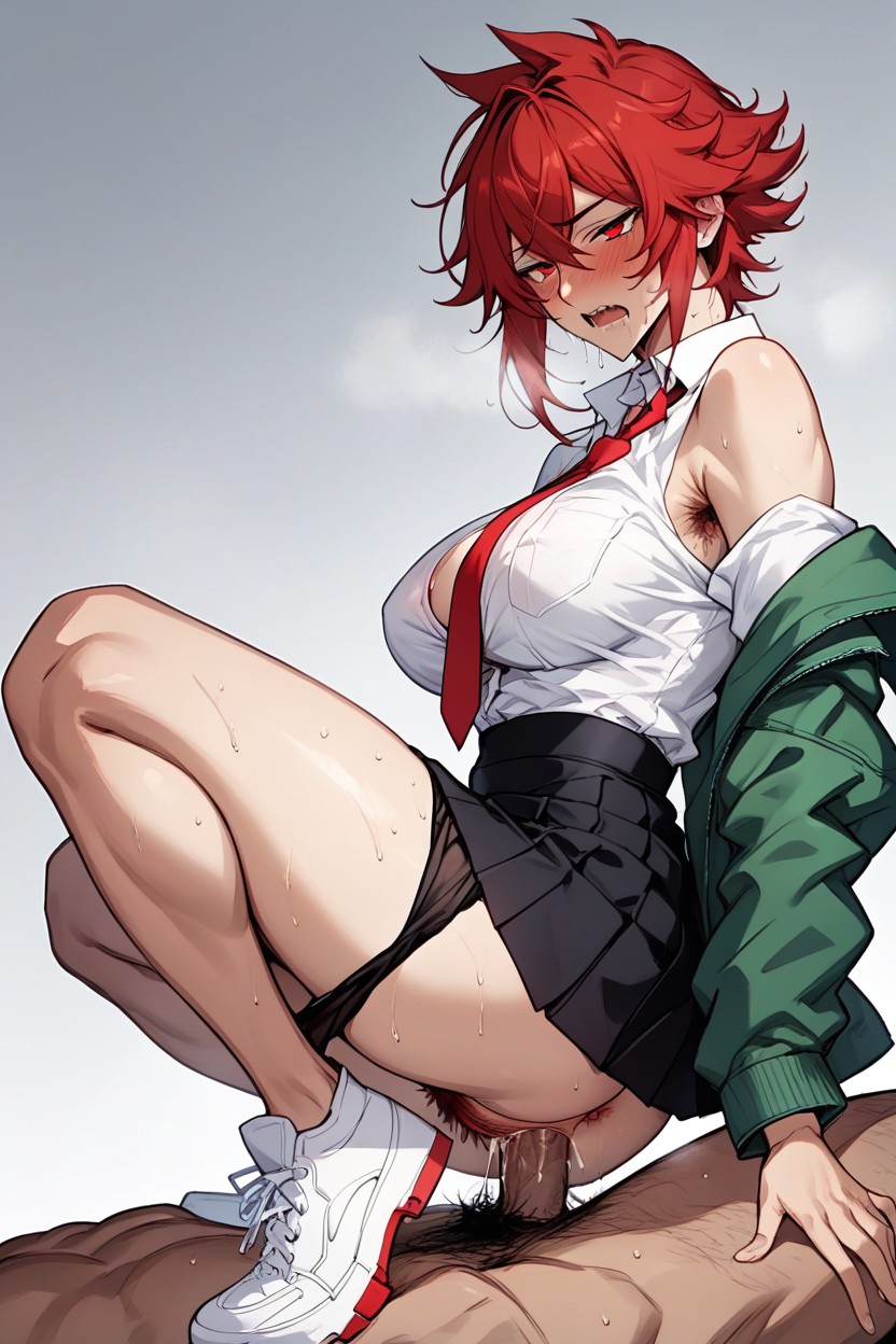 Side View, Side View, Ripped Panties Pulled To The Side Drool Dripping From Vagina Hentai AI Porn