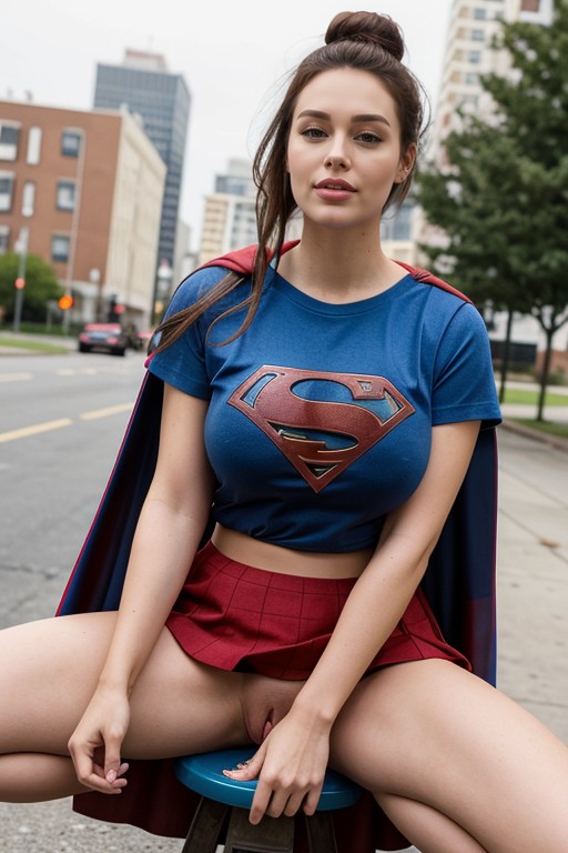 Hair Bun, Supergirl Cape, Wide Angle AI Porn