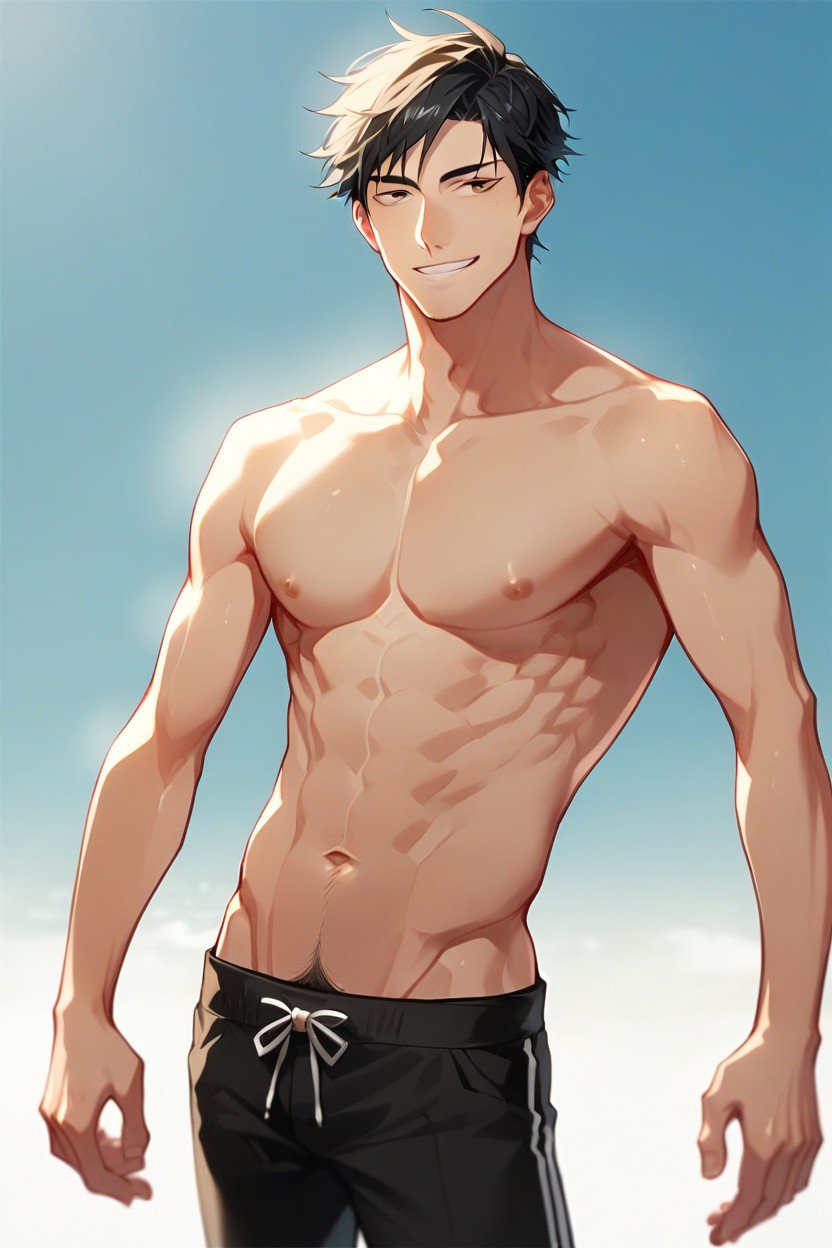 Male Hair Black Hair Swimwear Move The Whole Body Cool Smile Seeing Too Much Front, Skinny, Standing AI Gay Porn