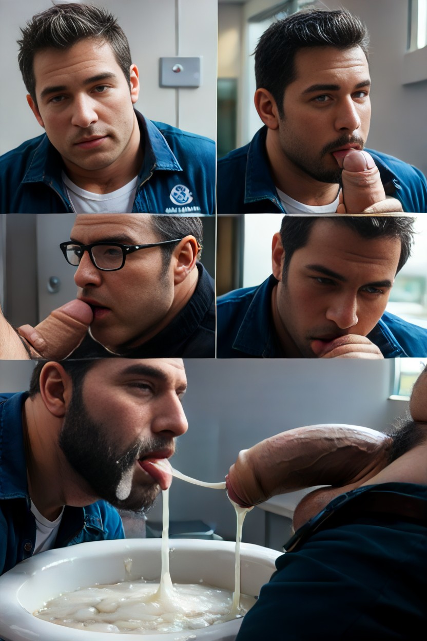 Eyes Covered In Cum, Foreskin Covering Penis Glans, Docking Foreskin AI Gay Porn