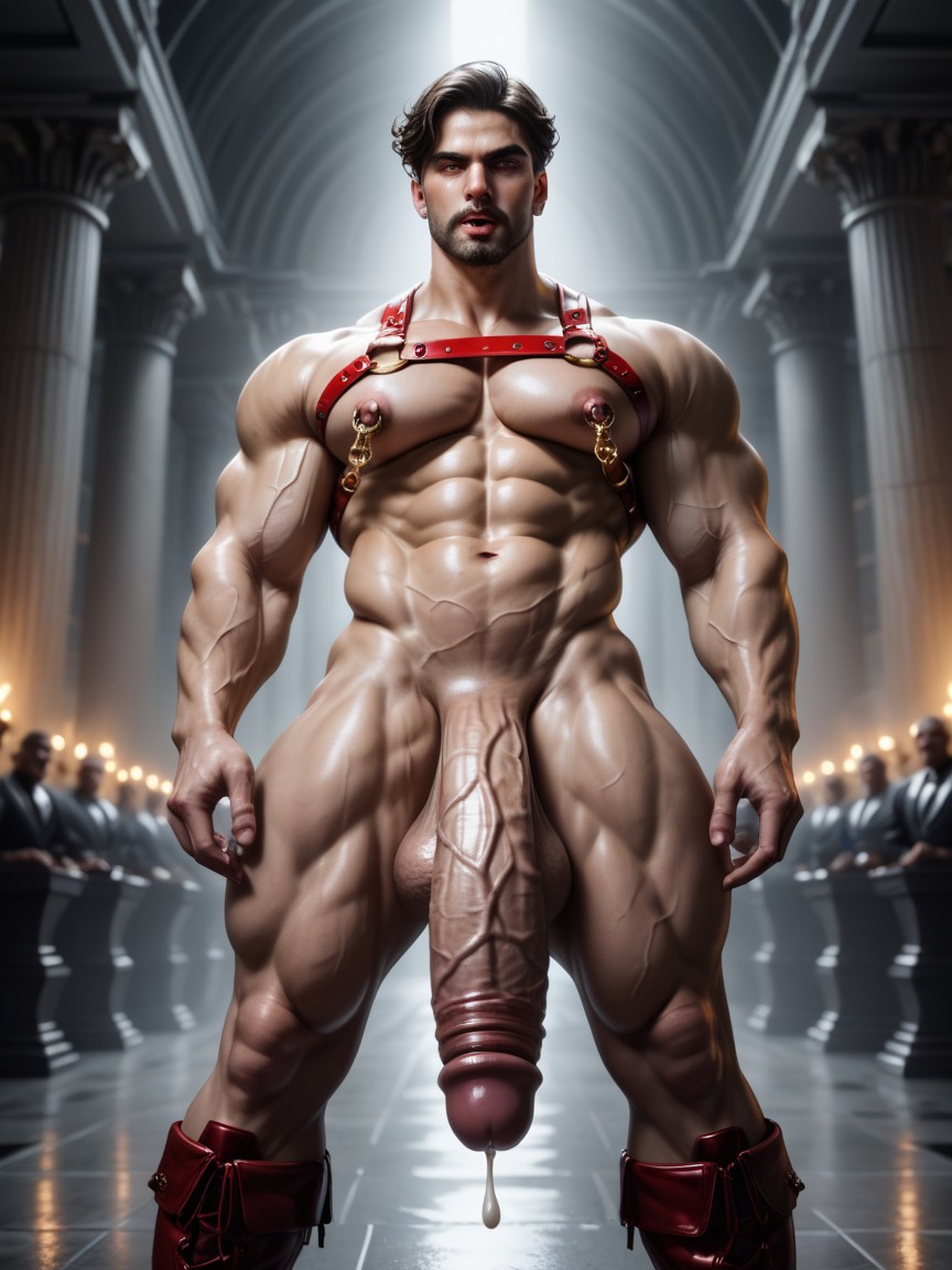 Brunette Wavy Hair, Flaccid Cock, Hyper Realistic Porno IA Gay
