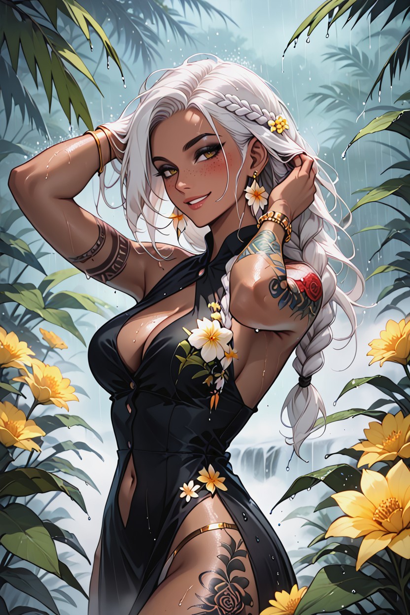Colorful Bracelets, Wet, Golden Tattoo On Back AI Porn