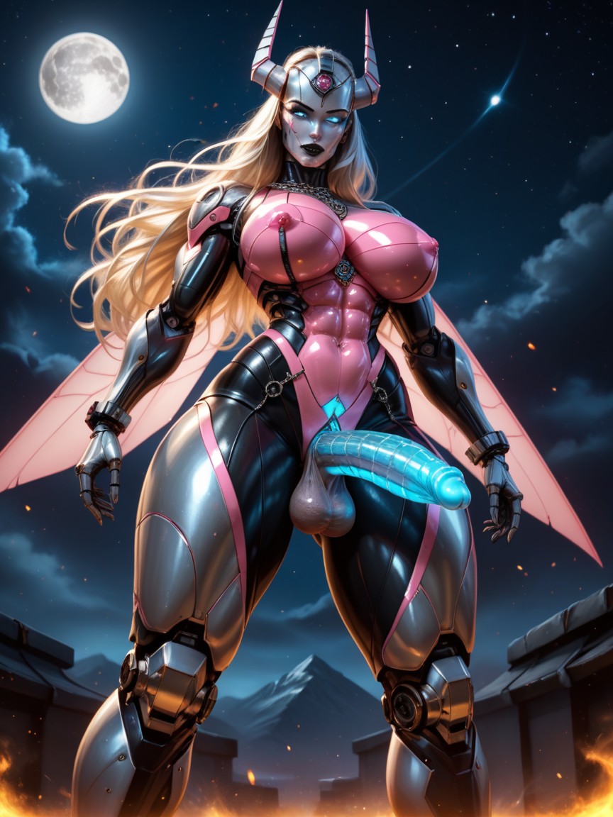 From Head To Toe Metallic, Clitoris Is Penis, Shiny Metal Shemale AI Porn