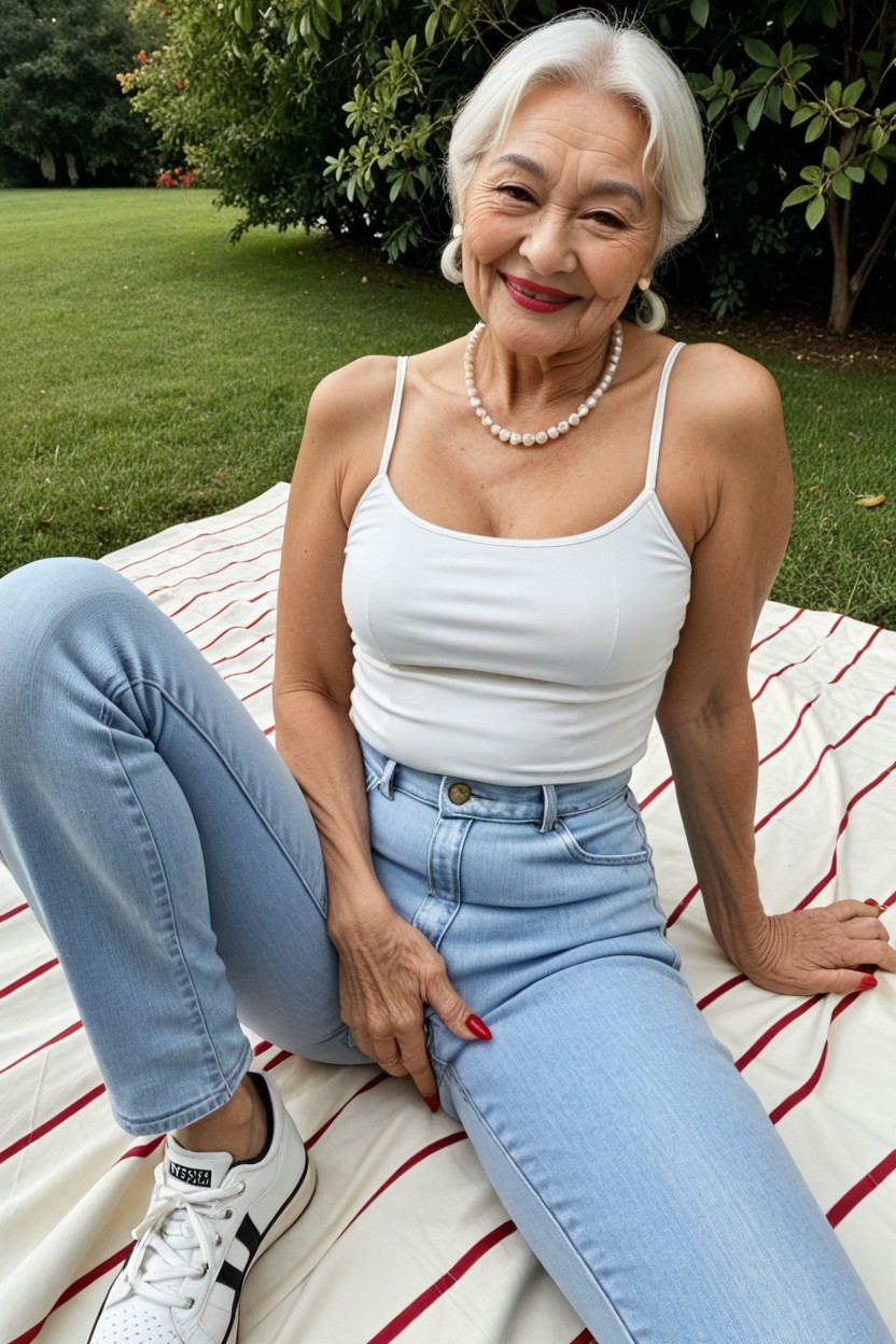 Wearing Collared Polo Shirt, Asian, White Hair AI Porn
