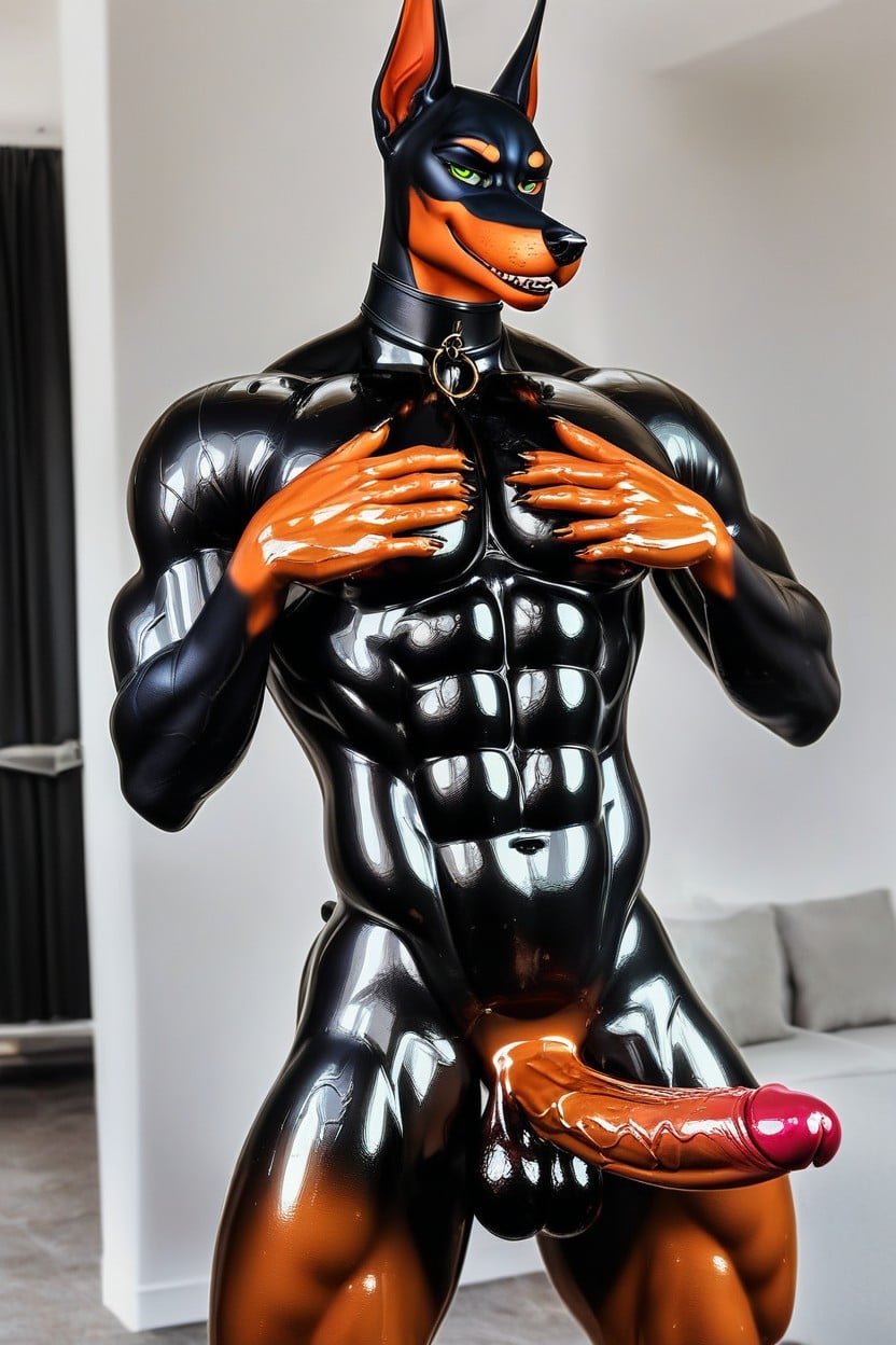 Latex, Oiled Skin, Shiny Gold Furry AI Porn