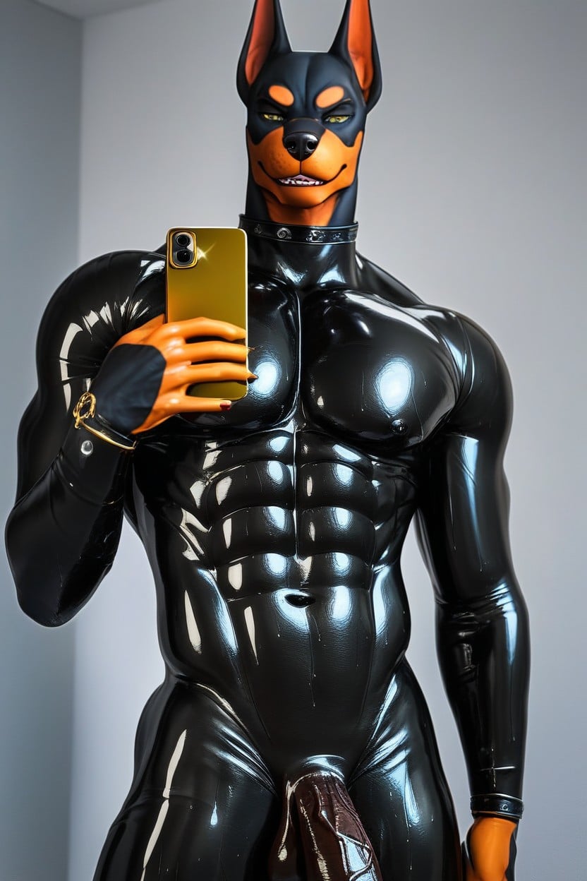 Rubber, Shiny Gold, Wasp Waist Furry AI Porn