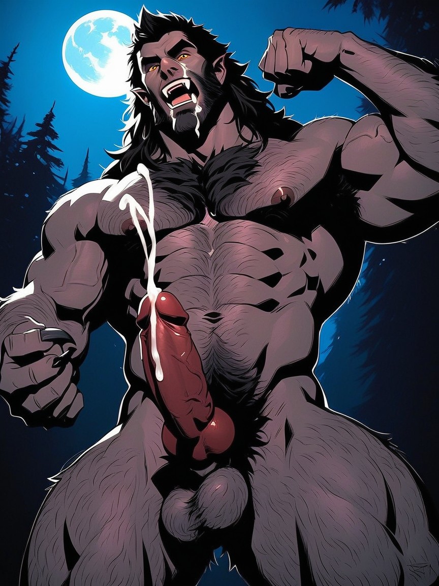 Small, Semen Shooting From The Werewolfs Cock, Cumshot AI Gay Porn