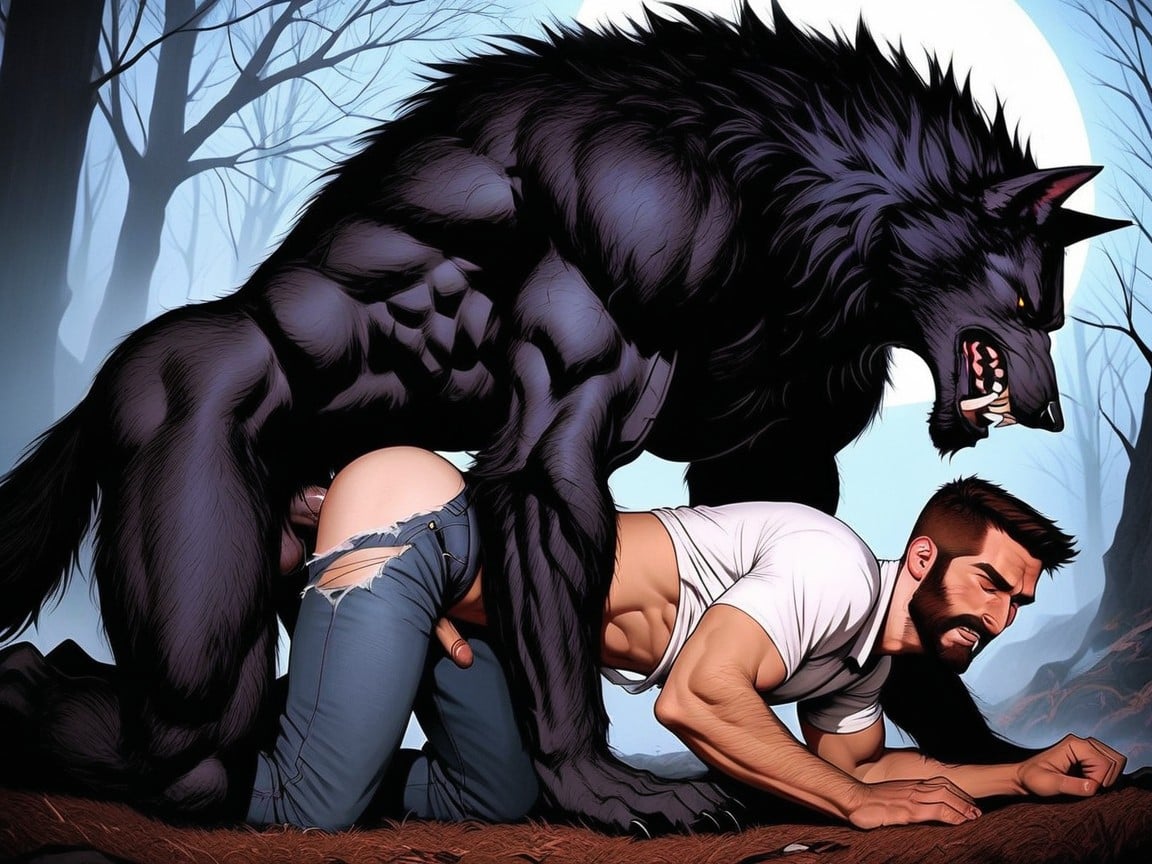 The Werewolf The Werewolfs Erected Red Veiny Penis Is Poking Out Its Hairy Sheath, 2 People, Clenched Teeth AI Gay Porn
