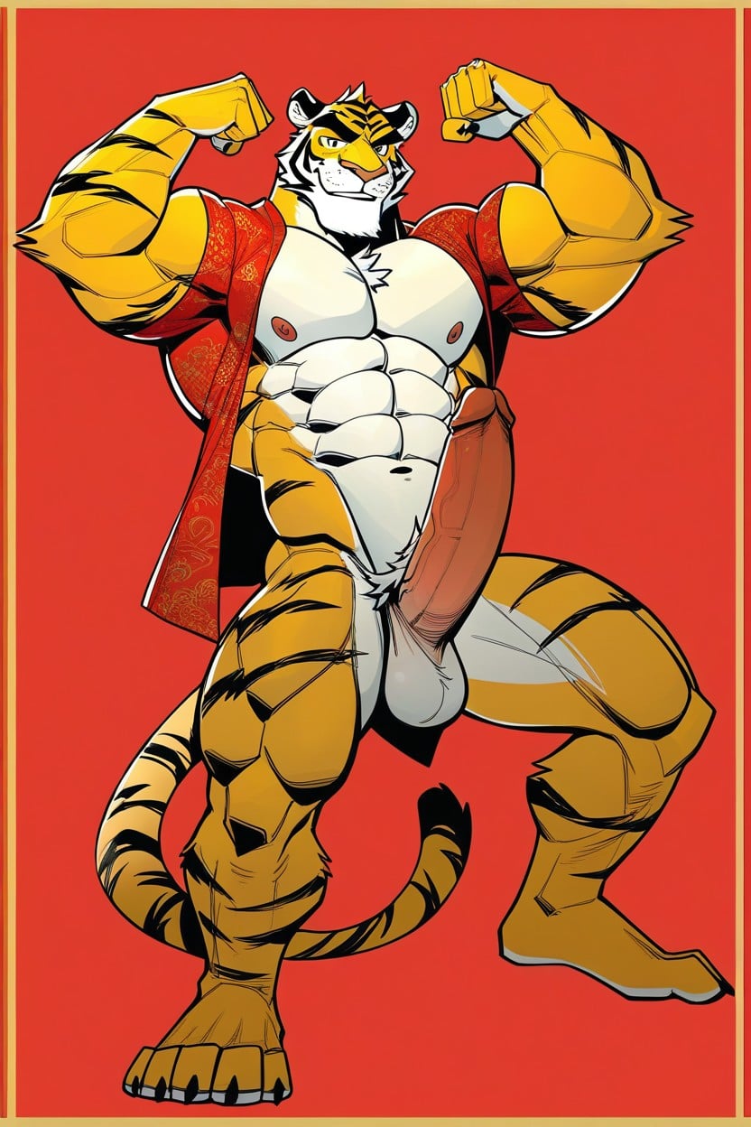 Muscular, Open Clothes, Chinese Art Motifs AI Gay Porn