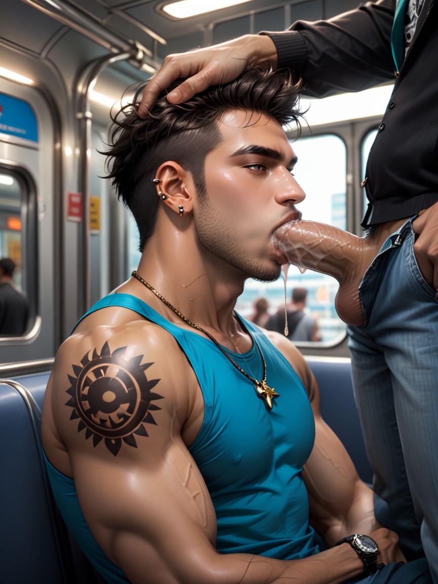 Motion Lines, Penis Deep In Throat, Muscular AI Gay Porn