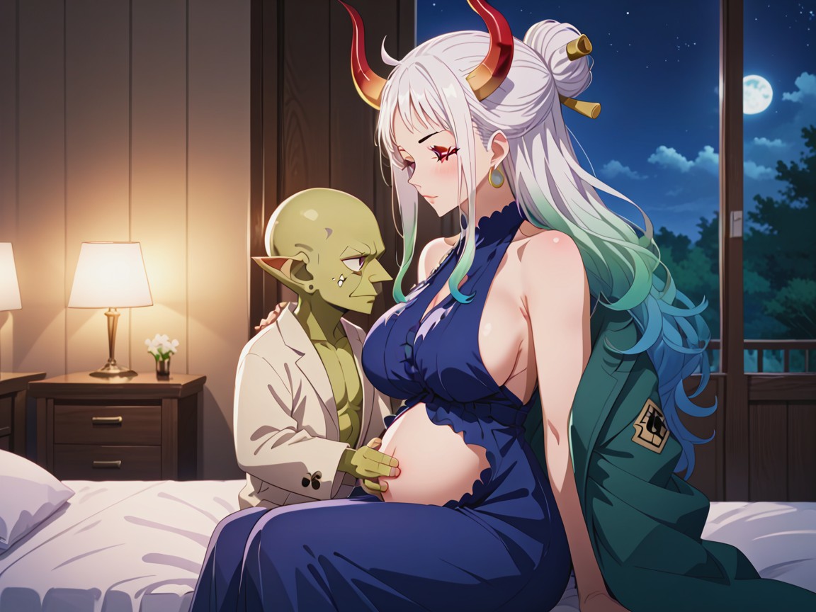 Bed, Night, Female Horned Hentai AI Porn