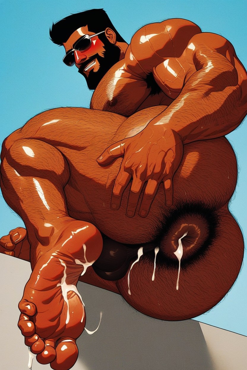 Bearded, Creampie, Very Dark Skin AI Gay Porn