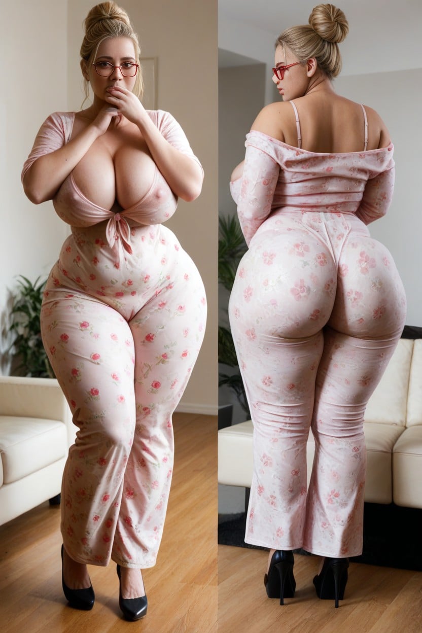 Huge Hips, Pink Puffy Nipples, Red Prescription Glasses AI Porn