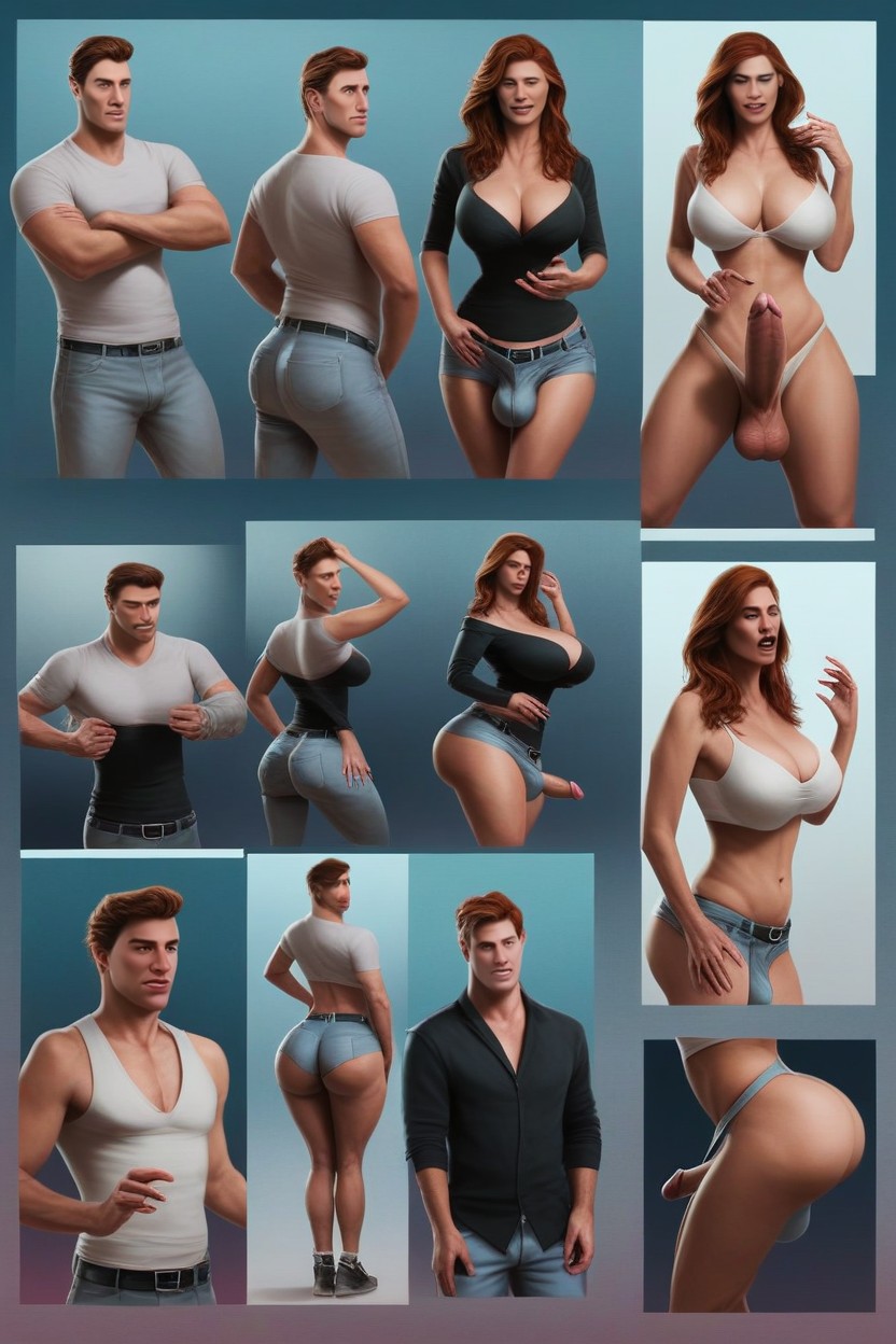 Front View, Expression, Gender Transformation Sequence Shemale AI Porn