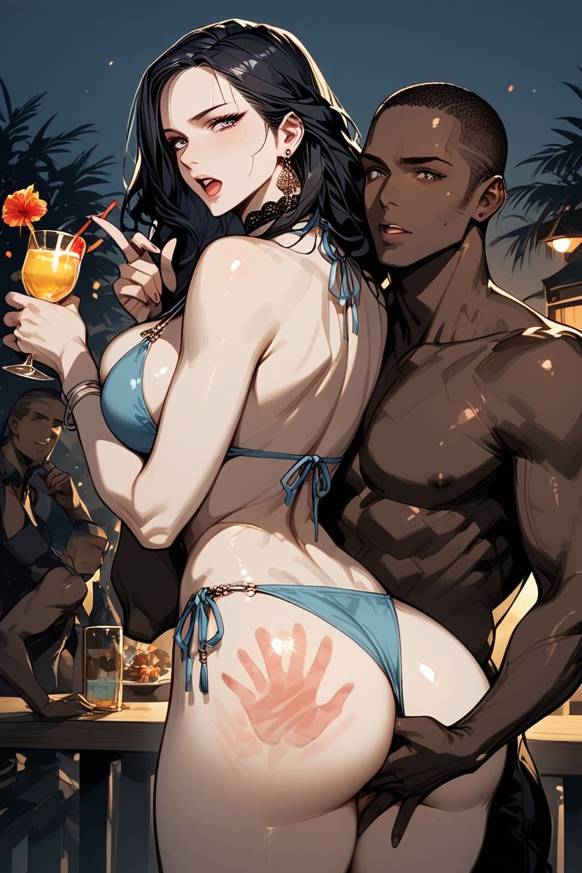 Hands On Her Body, Groping Her, Interracial Hentai IA