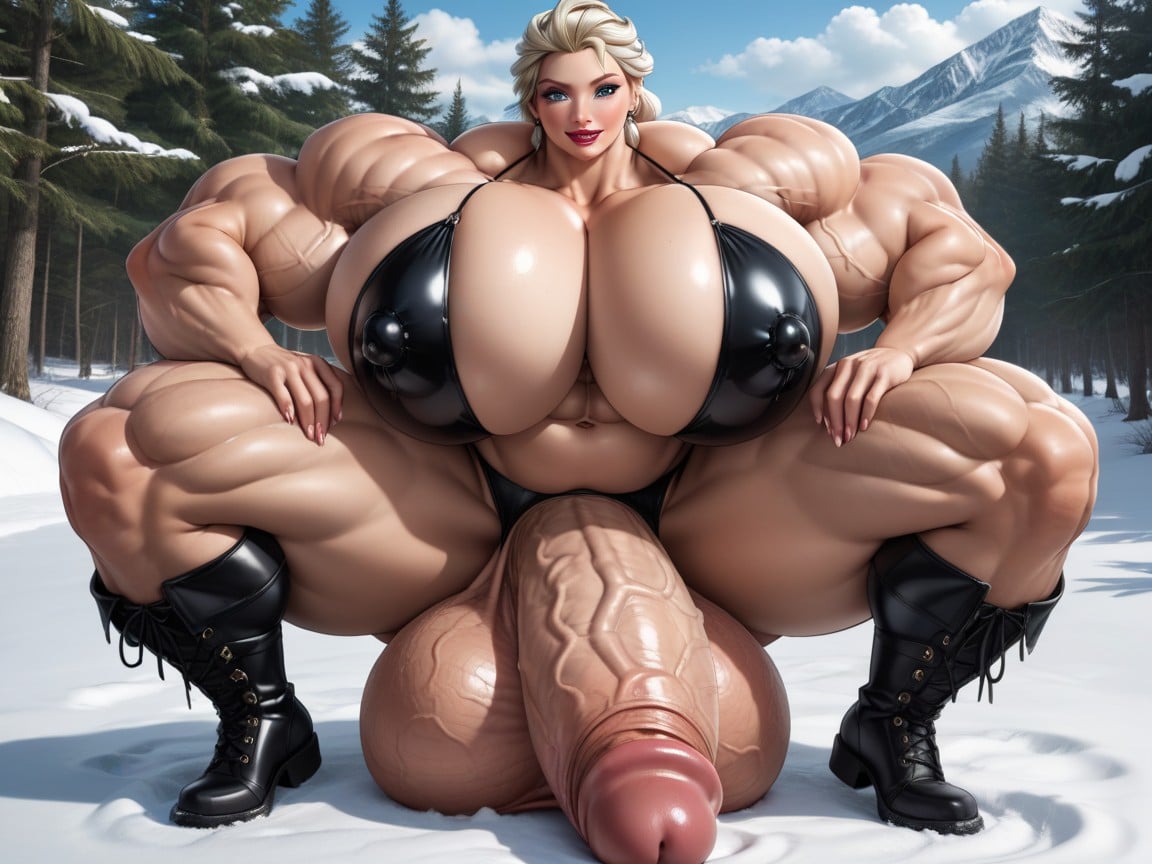 Latex Knee High Boots, Thick Massive Arms, Large Rounded Breasts Shemale AI Porn