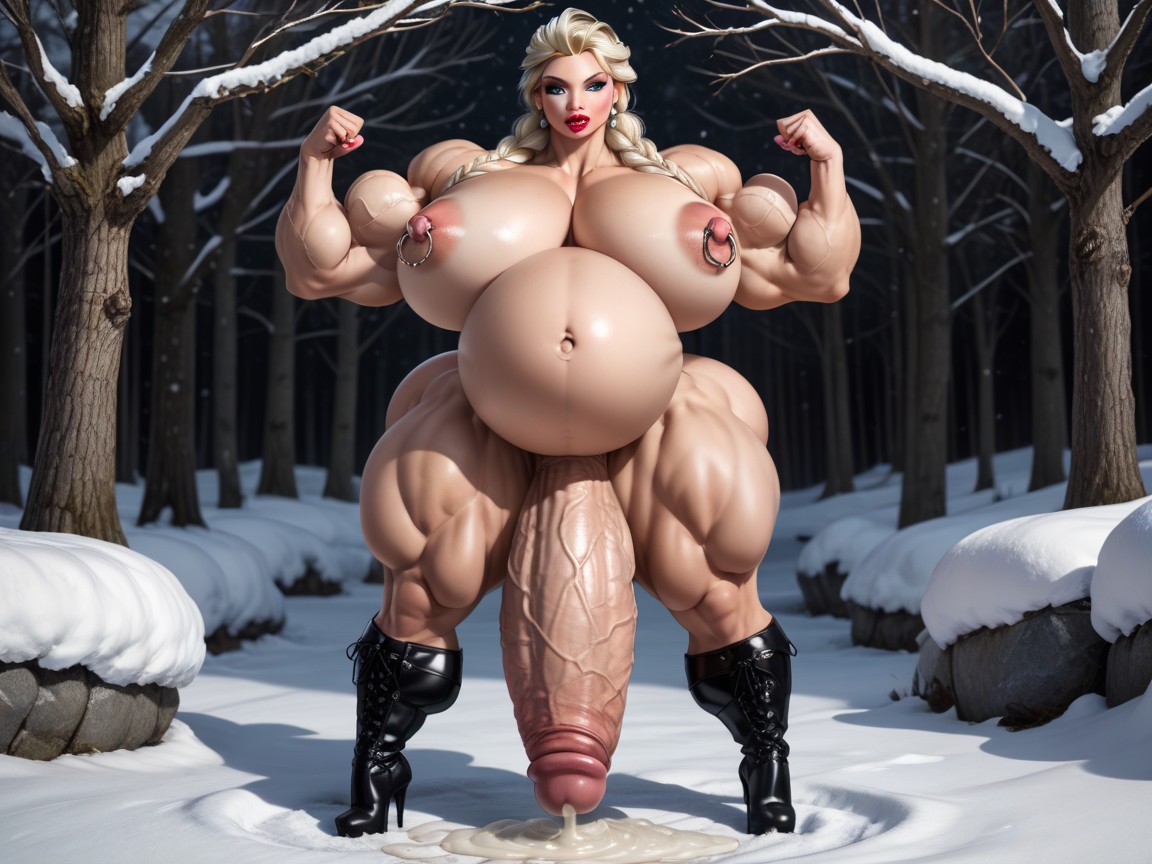 Hyper Super Sized Testicles, Hourglass Figure, Swollen Large Bimbo Lips Shemale AI Porn