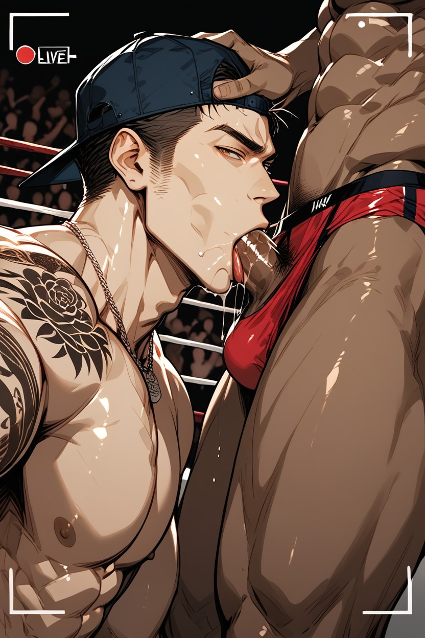 Messy Drool, Motion Lines, Kneeling AI Gay Porn