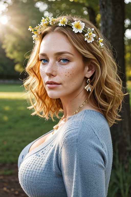 Freckles, Close View, Blonde Hair AI Porn