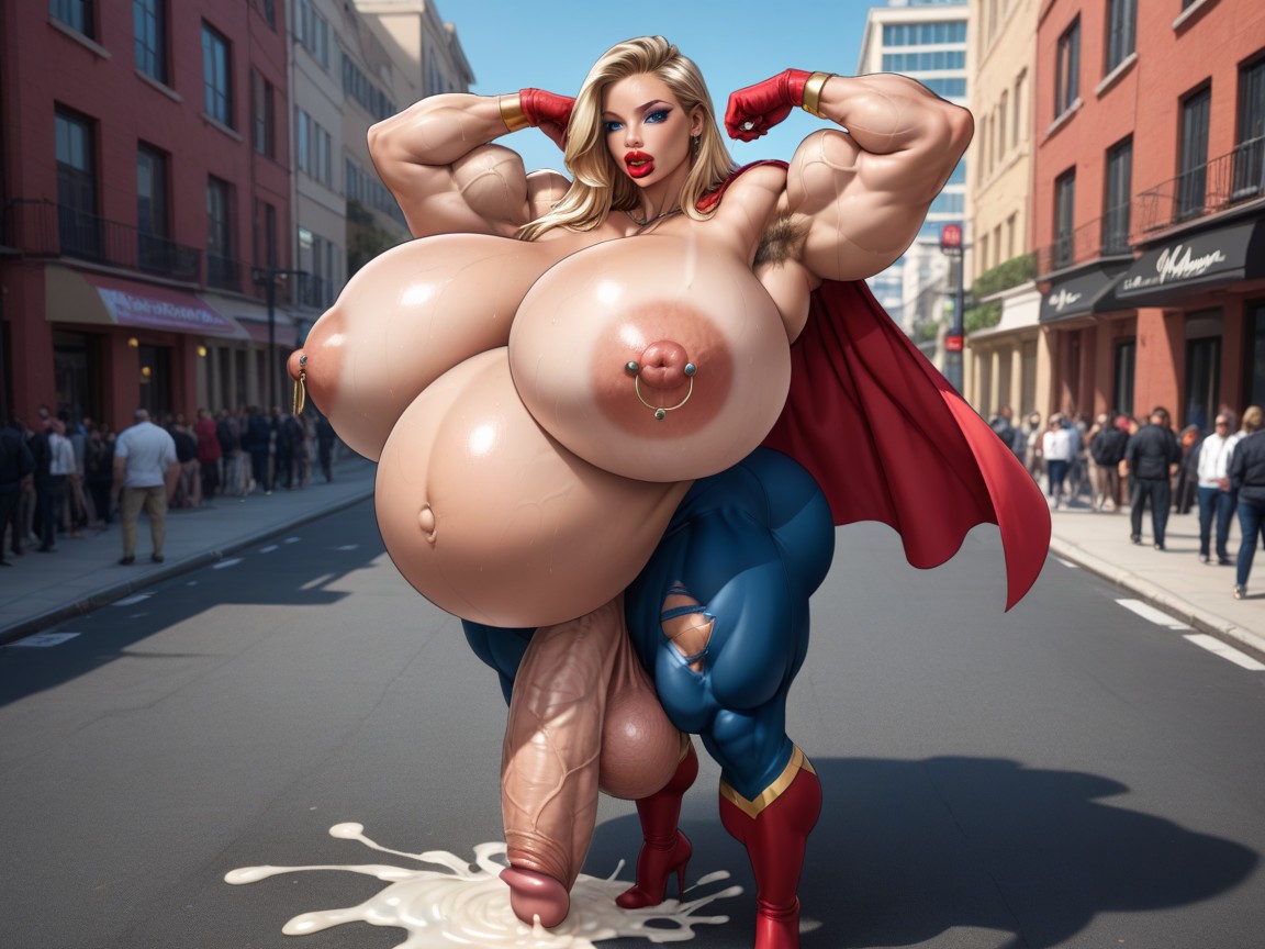 Nipple Piercing, Gigantic Huge Muscles, Penis Is Just Way Too Gigantic Shemale AI Porn