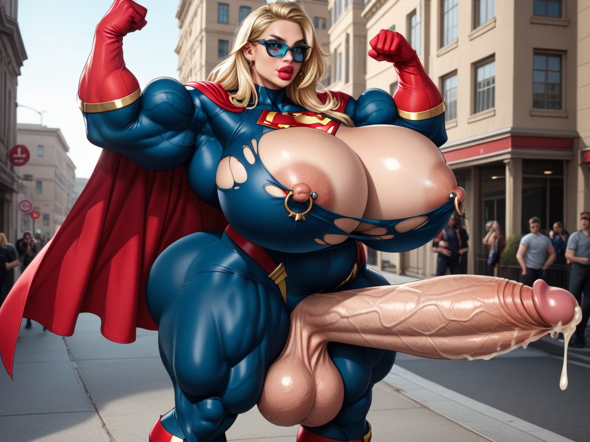 Oiled Skin, Nipple Piercing, Superhero Shemale AI Porn