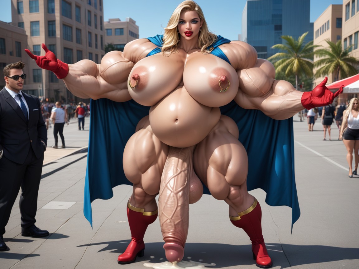 Many People Around, Ripped Clothes , Exaggerated Gigantic Oversized Penis Shemale AI Porn
