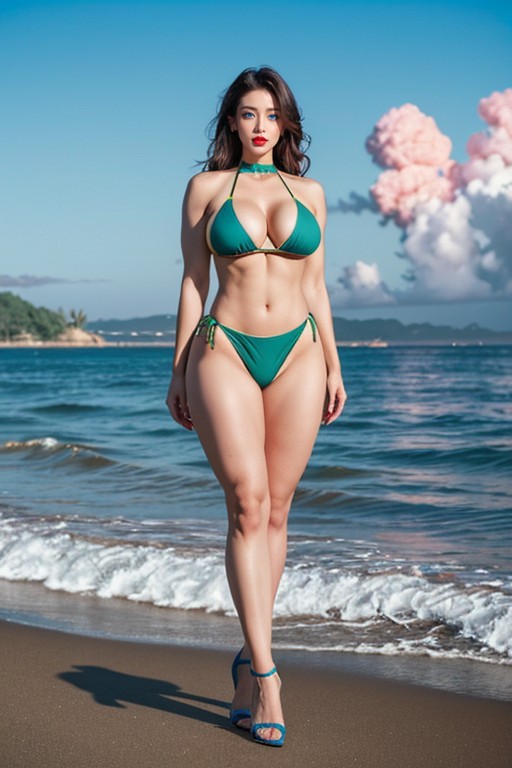 Black Choker, Bright Blue Eyes, Extremely Steroid Muscular Thighs AI Porn