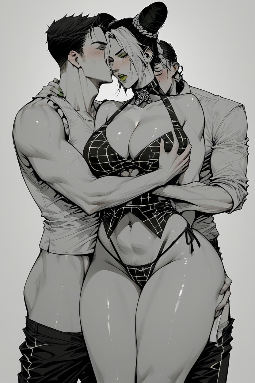 Jolyne Embarassed Expression, Jolyne Hugging Man, Man Kissing Jolyne Hentai AI Porn