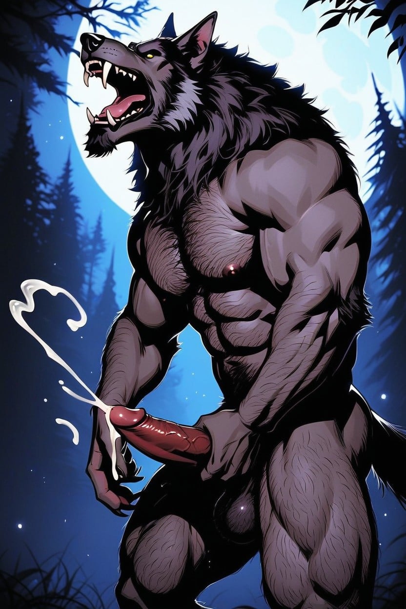Muscular, Standing On Its Muscular Hind Digitigrade Legs, Night ゲイAIポルノ