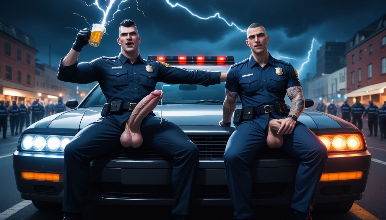 Police Car, Shaved Body, Drinks ゲイAIポルノ