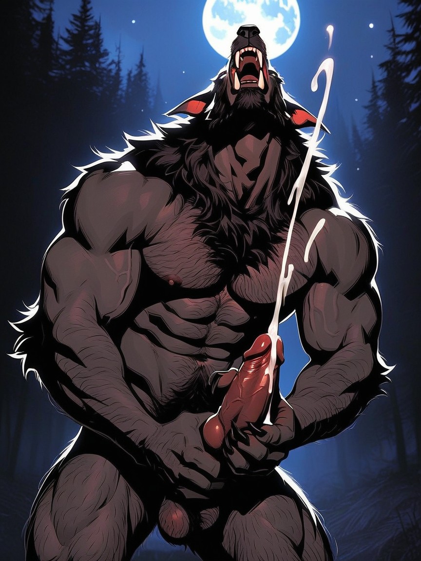 Highly Detailed Photographic Quality Drawing Of The Werewolf, Head Thrown Back, Medium Sized Dangling Hairy Nutsack AI Gay Porn