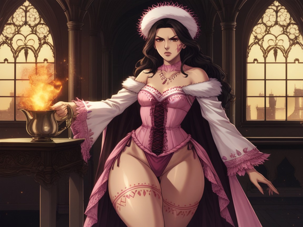 Extremely Large Ass, Wide Ass Cheeks, Velvet Drapes In Background Hentai AI Porn