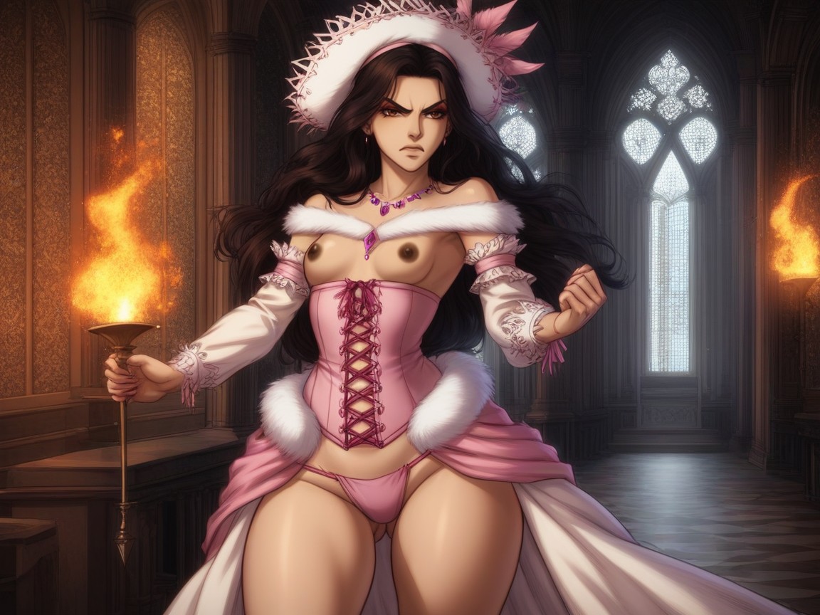 Small Breasts, Straight Black Hair, Pink Tribal Body Paint Hentai AI Porn