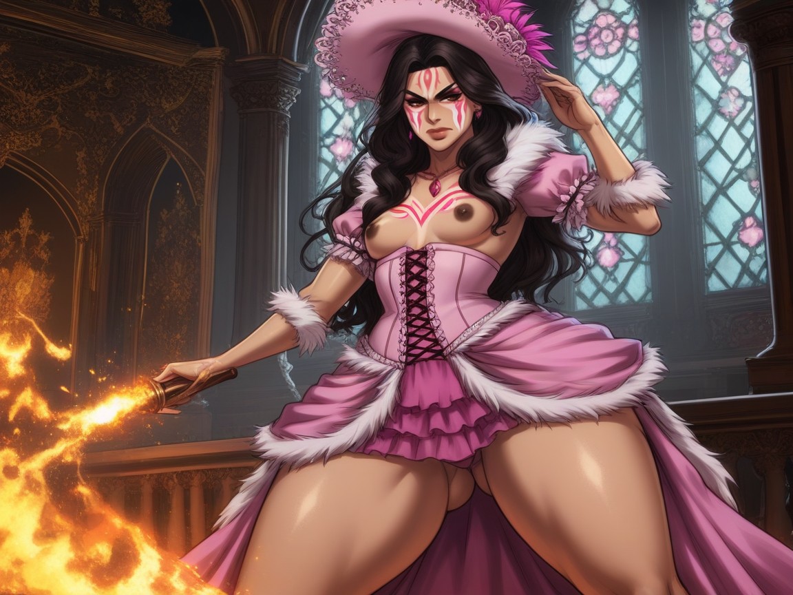 Mansion On Fire, Thick Thighs, Pink Tribal Face Paint Hentai AI Porn
