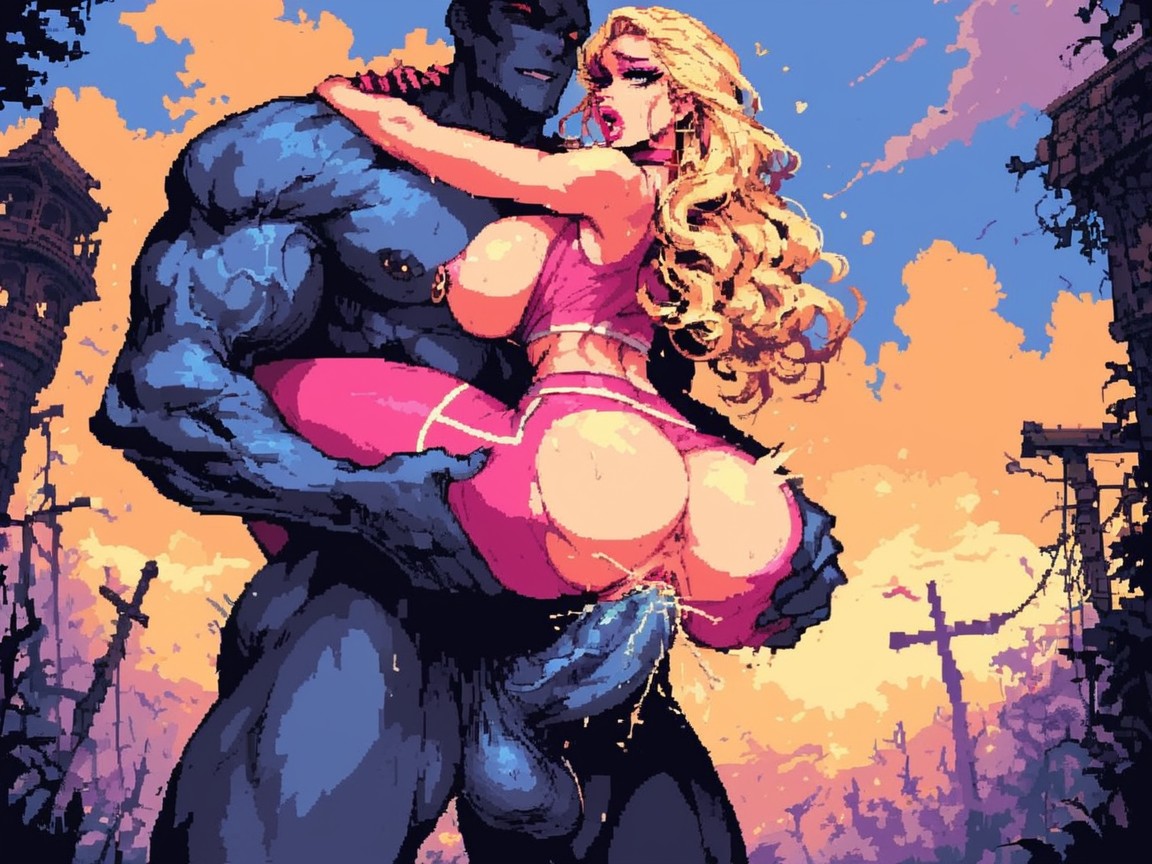 Blonde Hair, Extremely Large Cock Spreading Pussy, Perfect Face AI Porn