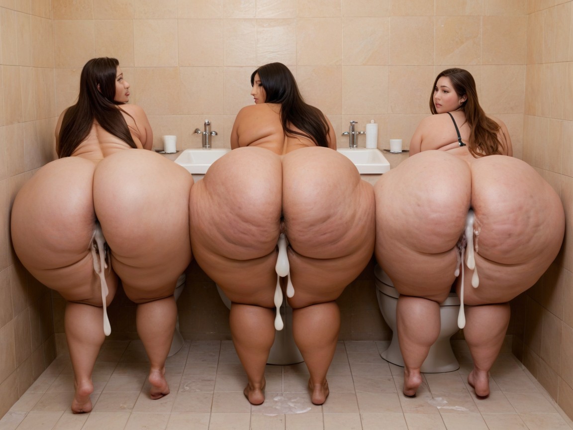 Extra Thicc Thighs, Bathroom, Hips Much Wider Than Rest Of Body BBW AI Porn