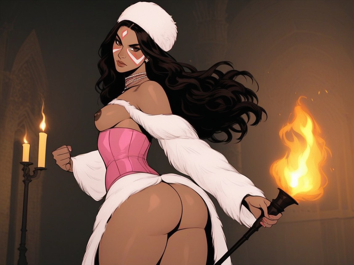 Sheer Split Skirt, Pink Tribal Face Paint, Snatched Waist AI Porn