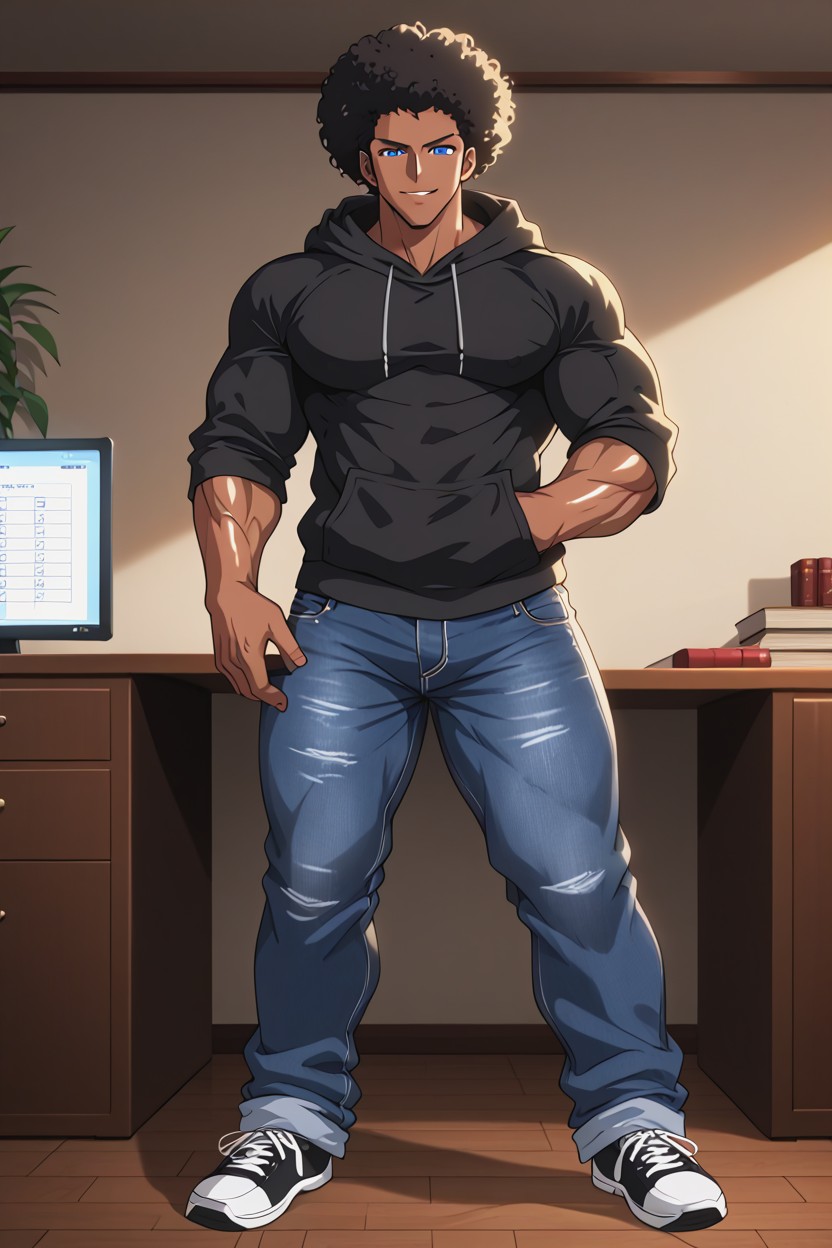 With Equally Enormous Balls Hanging Low A Raw, Jeans, Oiled Skin AI Gay Porn