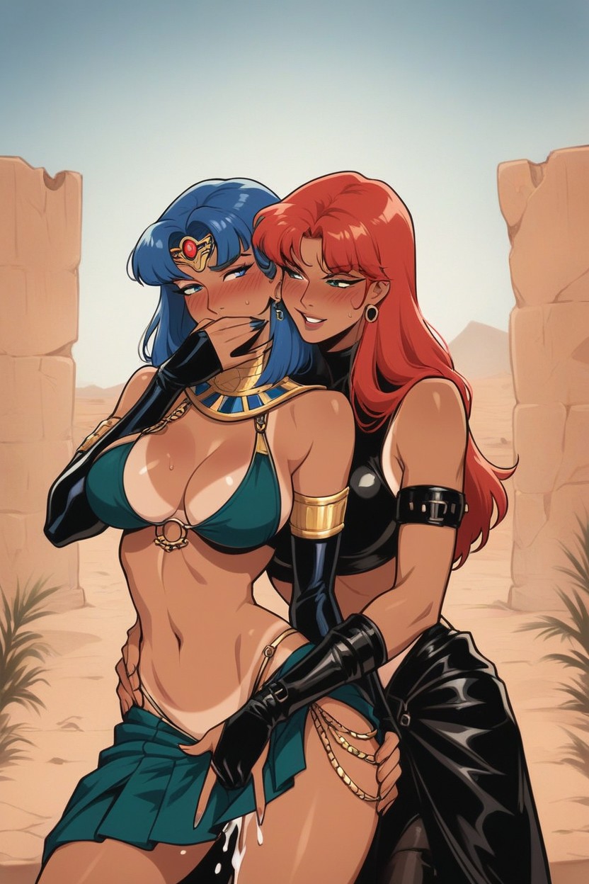 Dimly Lit, Tits Grabbed From Behind, Blue Haired Princess Fingering Hentai AI Porn